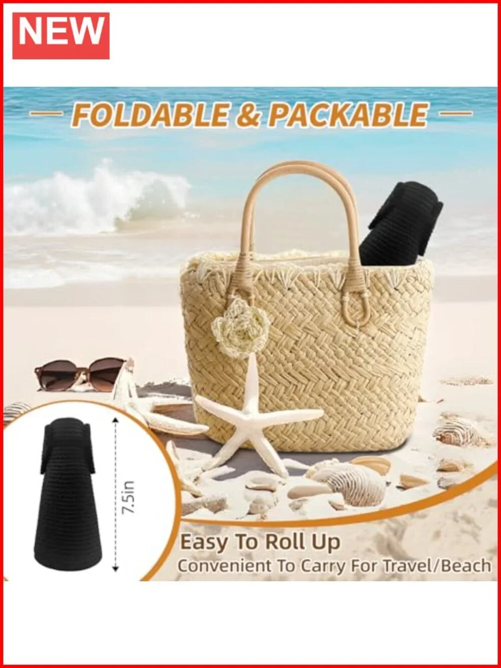 Women Wide Brim Straw Sun Visor Hat UPF 50+ Packable Breathable